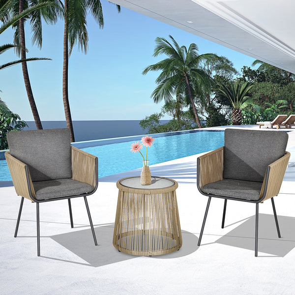 3-piece garden furniture set in woven resin, grey