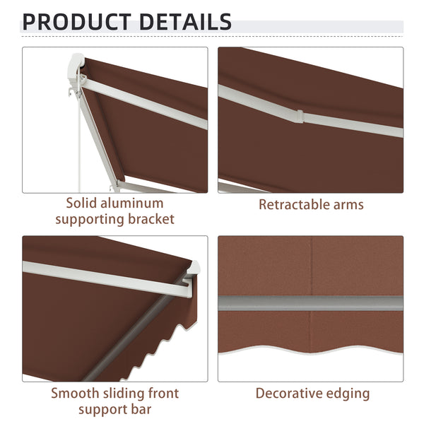10' x 8' Electric Awning, Retractable Awning Sun Shade Shelter with Remote Controller, Manual Crank Handle and Aluminum Frame, for Deck, Balcony, Yard, Coffee