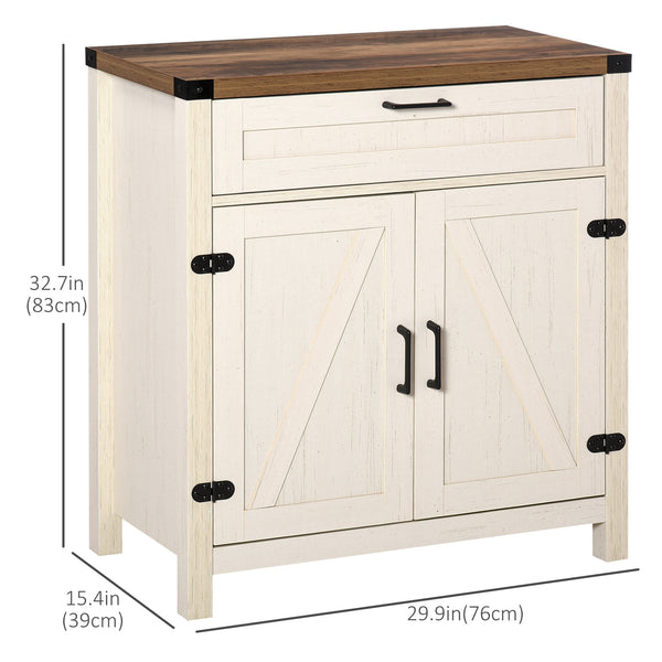 Farmhouse style kitchen sideboard with 2 rustic barn doors and one drawer, white