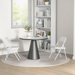 Set of 2 folding metal chairs with faux leather upholstery, white