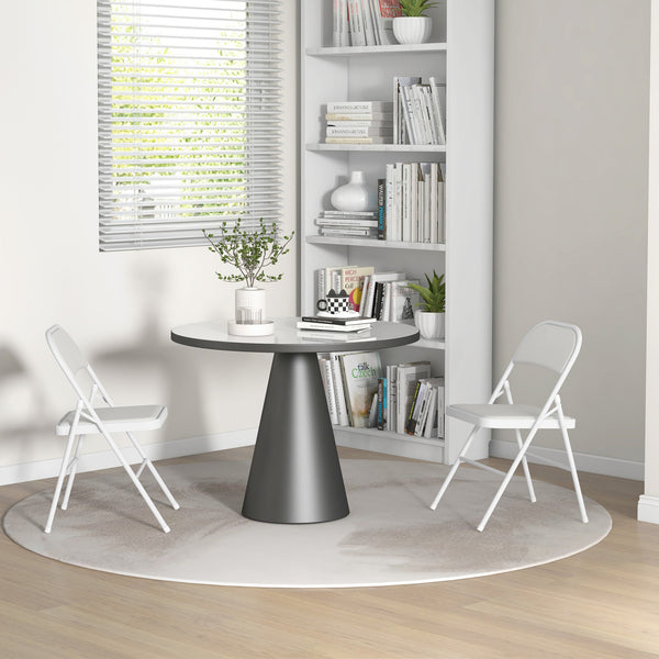 Set of 2 folding metal chairs with faux leather upholstery, white