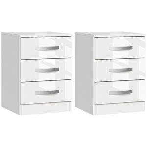 Ensemble de 2 tables de chevet modernes avec 3 tiroirs brillants, blanc