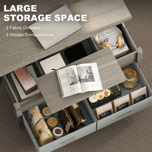 Table basse relevable et extensible avec prises électriques, ports USB et 5 espaces de rangement – Gris foncé