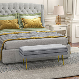 Pouf de rangement en velours avec pieds en acier, gris