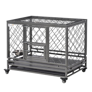 Cage robuste avec roues, couvercle ouvrant, plateau amovible et gamelle