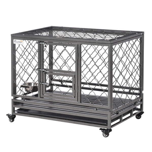 Cage robuste avec roues, couvercle ouvrant, plateau amovible et gamelle