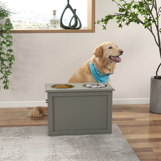 Gamelles surélevées pour grands chiens avec rangement, 2 gamelles en acier inoxydable, gris