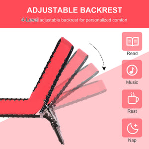 Chaise longue pliante d'extérieur réglable en 4 positions avec appui-tête, rouge bordeaux