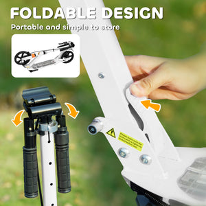 Foldable Kids Scooter, 4 Adjustable Heights, Dual Brakes &amp; Shock Absorption, for Ages 6-12, White
