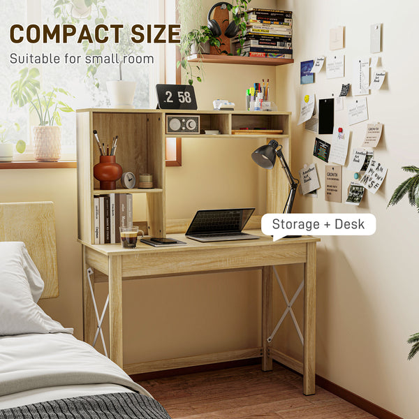 Bureau d'ordinateur avec avec rangement pour écrire, travailler, poste de travail, chêne