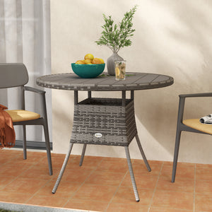 35.4" Outdoor Wicker Dining Table, PE Rattan Patio Furniture with Wood-plastic Composite Top, Grey