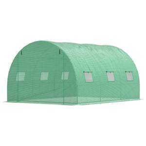 Green tunnel greenhouse with zip-up door and 6 mesh windows