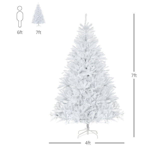 HOMCOM 7FT White Artificial Christmas Tree with 1823 Tips &amp; Foldable Stand - Perfect for Indoor Holiday Decor |
