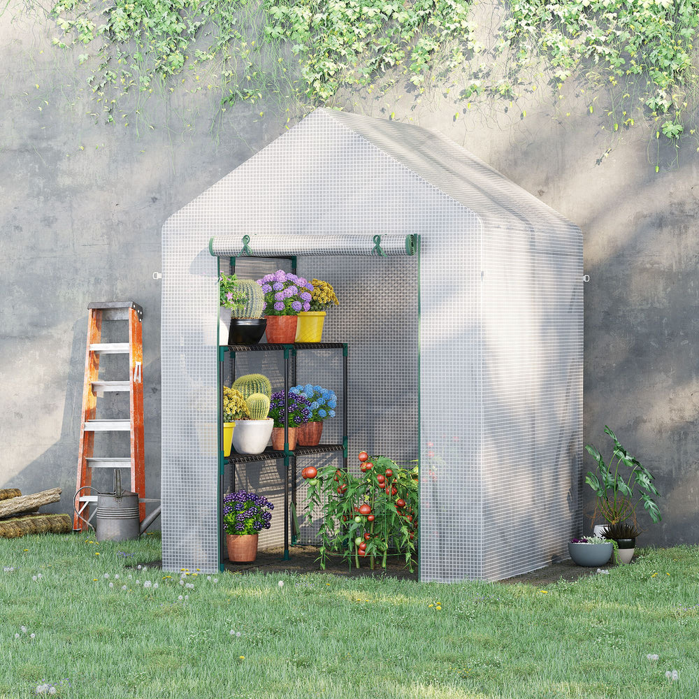 Outdoor greenhouse with 2-tier shelf