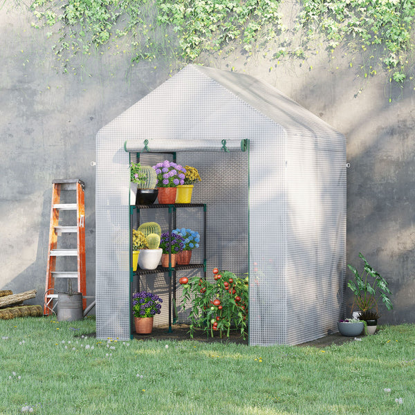 Outdoor greenhouse with 2-tier shelf