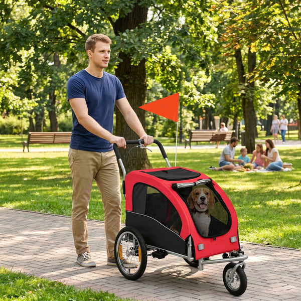 Remorque vélo et poussette pour chien 2 en 1, rouge