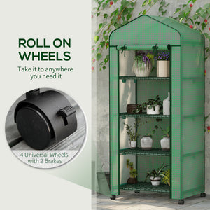 Portable greenhouse with 4 shelves, PE cover, green