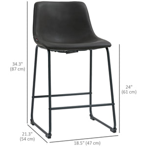 Ensemble de 2 tabourets de bar style vintage en similicuir, avec repose-pieds, marron foncé.