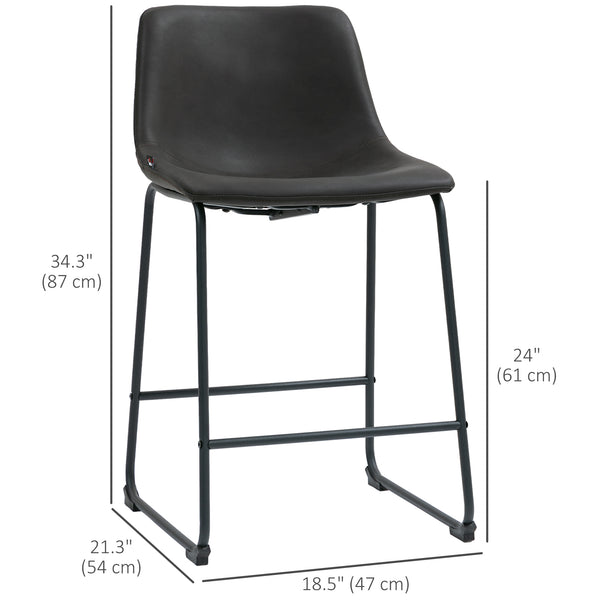 Ensemble de 2 tabourets de bar style vintage en similicuir, avec repose-pieds, marron foncé.