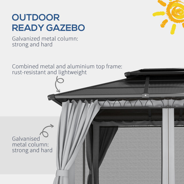 10' x 12' Outdoor Hardtop Gazebo Canopy w/ Double PC Roof, Steel Frame, Nettings, Curtains for Garden Lawn Deck, Grey