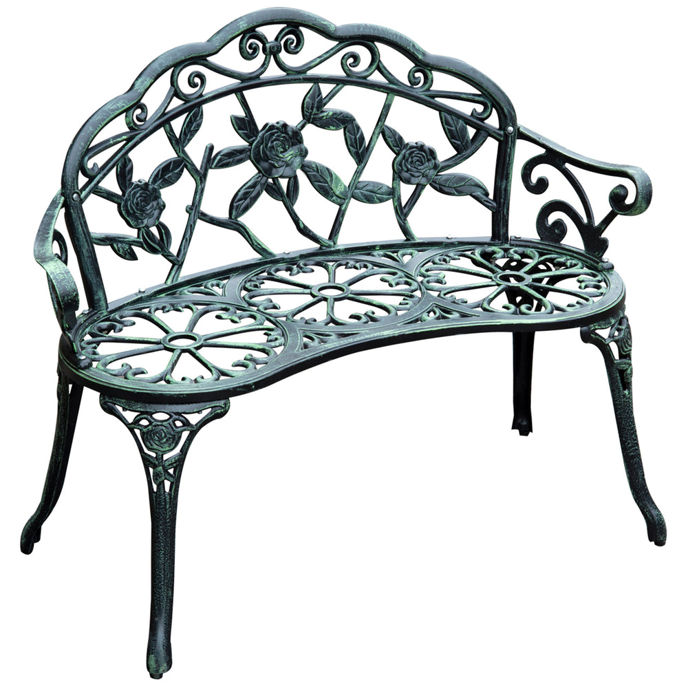 Banc de jardin d'extérieur en aluminium moulé, style rose antique, vert