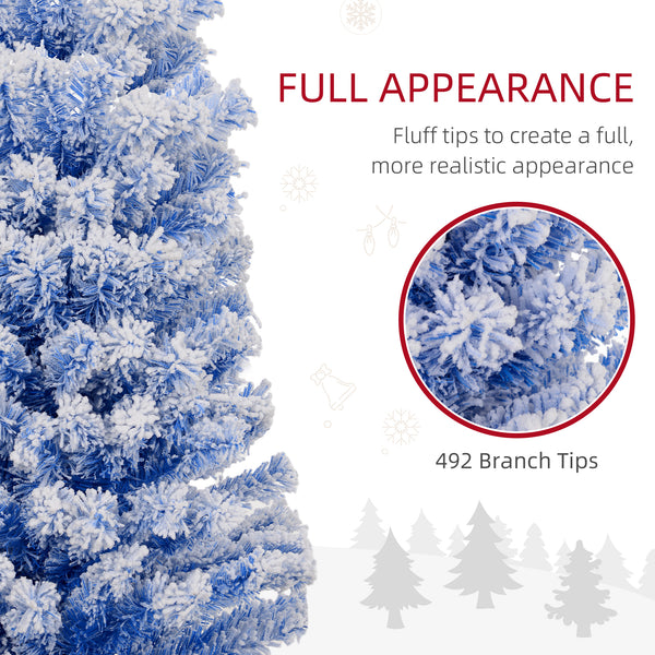 Sapin de Noël givré bleu de 6 pieds en forme de crayon