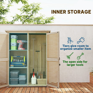 Wooden garden shed with waterproof asphalt roof, shelves, natural color