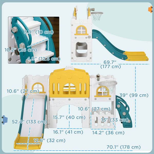 Toboggan 7 en 1 pour tout-petits avec panier de basket jaune