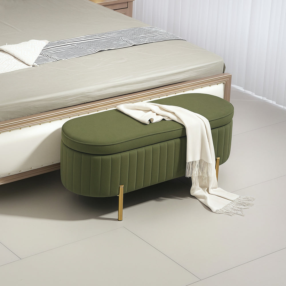 Banc de chambre rembourré capitonné avec pieds en métal, vert foncé