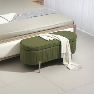 Banc de chambre rembourré capitonné avec pieds en métal, vert foncé