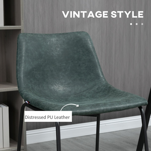 Set of 2 vintage-style bar stools in faux leather, dark green