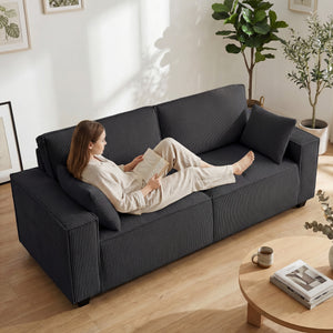 3-seater sofa, modern corduroy upholstery, dark gray