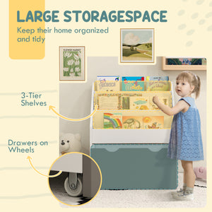 Bibliothèque pour enfants avec 3 étagères et tiroirs, gris