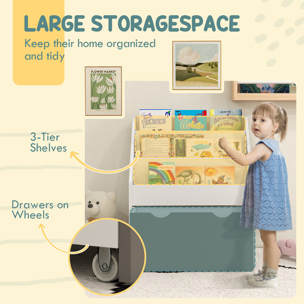 Bibliothèque pour enfants avec 3 étagères et tiroirs, gris