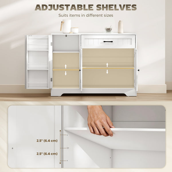 44" Modern Kitchen Storage Cabinet with Drawer, Adjustable Shelves, Small Kitchen Pantry with Door Racks, White