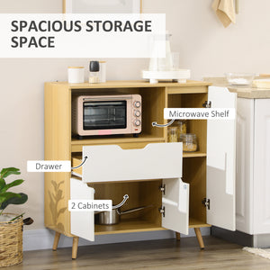 Meuble micro-ondes moderne avec tiroir, rangements et passe-câbles pour cuisine et salle à manger, blanc.