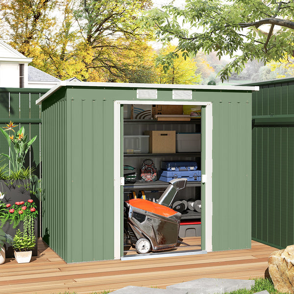 Galvanized steel garden shed with foundation kit - Green