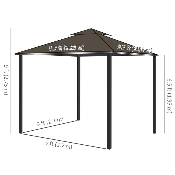 Gazebo 10 x 10 à 2 niveaux avec parois latérales en filet zippées et structure en aluminium