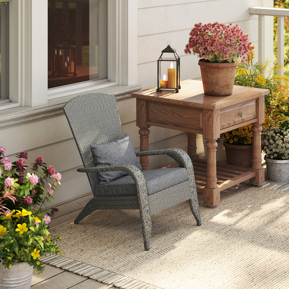 Fauteuil Adirondack en osier avec coussins, gris chiné