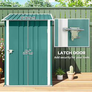 Lean-to garden shed in galvanized steel with lockable door, green