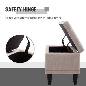Pouf de rangement en tissu lin avec fermeture douce, beige