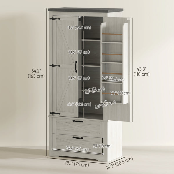 Country Style Pantry with Drawers, Distressed White