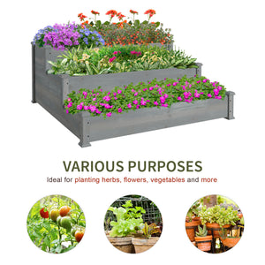 Jardinière à trois niveaux pour jardin, grise