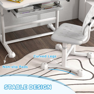 Height-adjustable desk and chair set with tilting top, gray