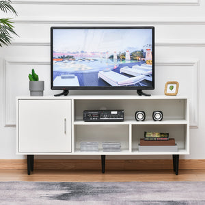 Meuble TV moderne pour téléviseurs jusqu'à 60 pouces avec étagère de rangement, blanc