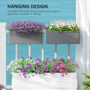 2 Pack 20 Inch Hanging Flower Pots, Railing Planter Box for Fence, Garden, Rattan Look, Gray