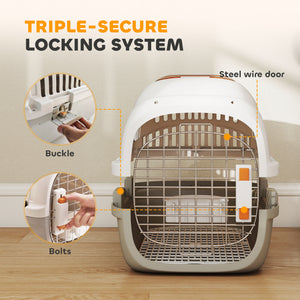 Hard-Sided Travel Pet Carrier, Plastic Dog and Cat Kennel for Small Dogs and Cats, Portable Crate with Steel Wire Door