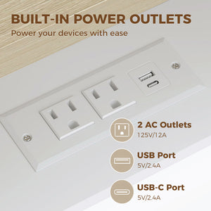 Meuble TV mural flottant 63 po avec rangement et station de recharge, blanc