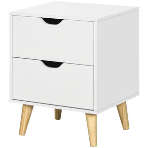 Table de chevet moderne avec 2 tiroirs et pieds en pin, blanche