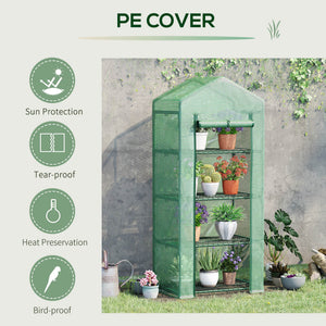 Portable greenhouse with 4 shelves, steel frame, PE cover, dark green